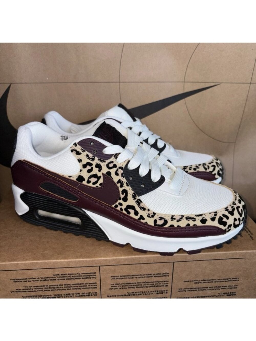 NEW Jordan Air Max 90 Leopard Burgundy Animal Print IF1619-102 Women's Size 6